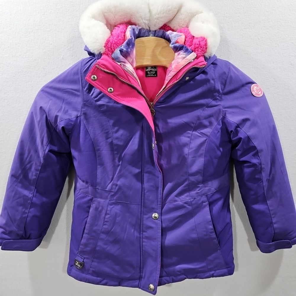 ZeroXposur Girls Winter Jacket Purple Pink 3 in 1 Fur Hood Heavy XL 14-16